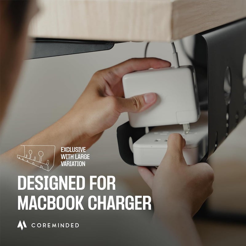 COREMINDED No-Drill Under Desk Cable Management Tray - 2-Pack Wire Organizer for Standing Desk - Cord Management System with Power Strip Holder - L - Image 4